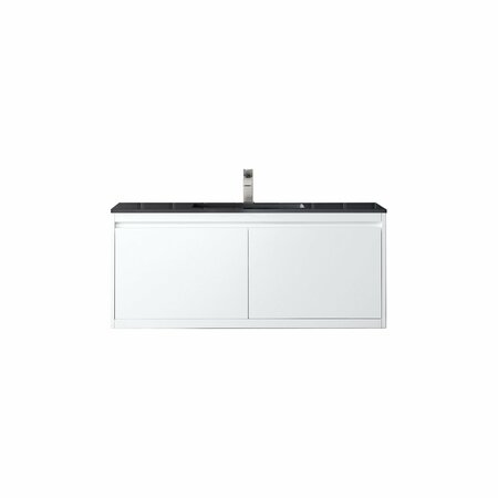 JAMES MARTIN VANITIES 47.3'' Single Vanity, Glossy White w/ Charcoal Black Composite Stone Top 805-V47.3-GW-CH